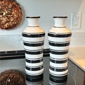 MCM Black & White Striped Ceramic Vases – Set of 2